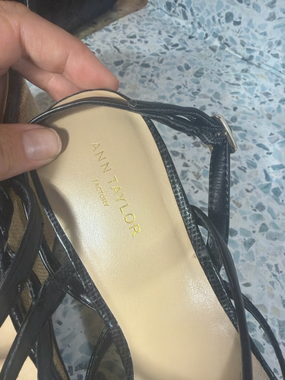 Ann Taylor Factory Black Strappy Wedge Sandals 8.5 - Picture 7 of 7